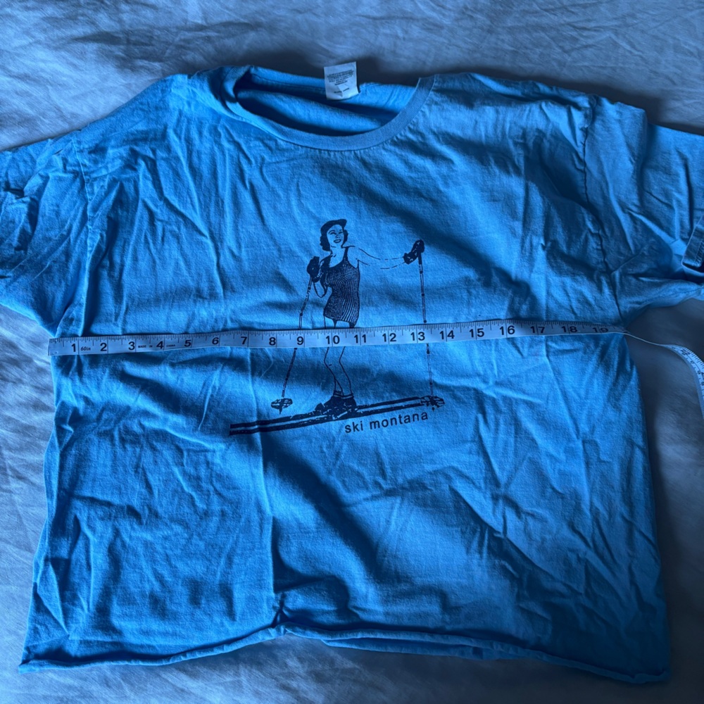 Ski Montana Cropped Baby Blue T Shirt Size Large - Picture 5 of 8